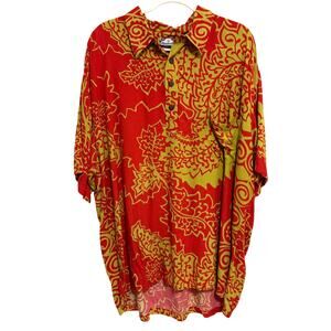 Manuhealii Mens Hawaiian Aloha Shirt XXL Red Green Rayon Collared Pullover